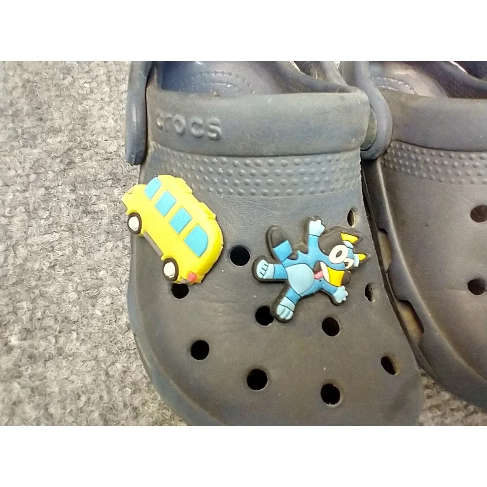 Crocs Classic Clog Kids Size C7 Navy Blue Jibbitz Charms Bluey Bus Sports